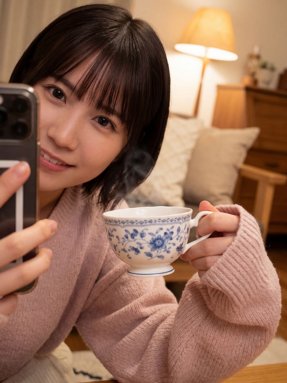 ティータイムを楽しむかなでの手元