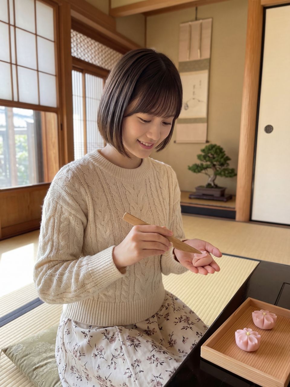 和菓子を作る白石紬