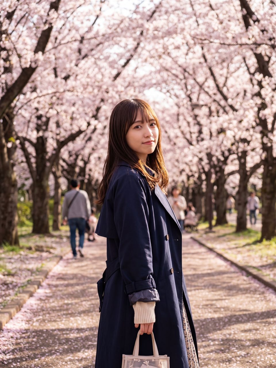 桜の前に立つひかり