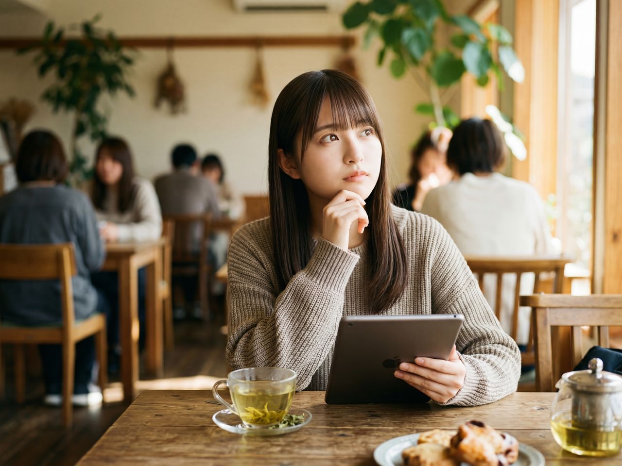 カフェでリラックスする蒼井瑠璃