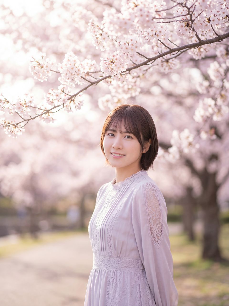 桜の下でのポートレート