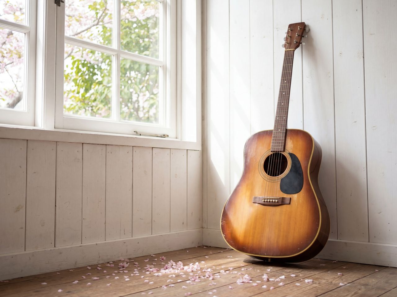 窓辺のアコースティックギター