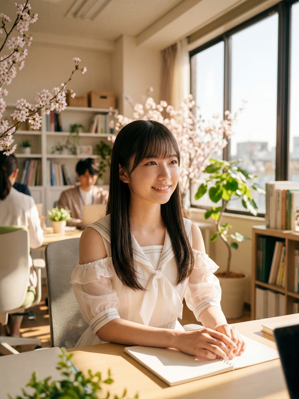 新しい光の中で微笑むひな