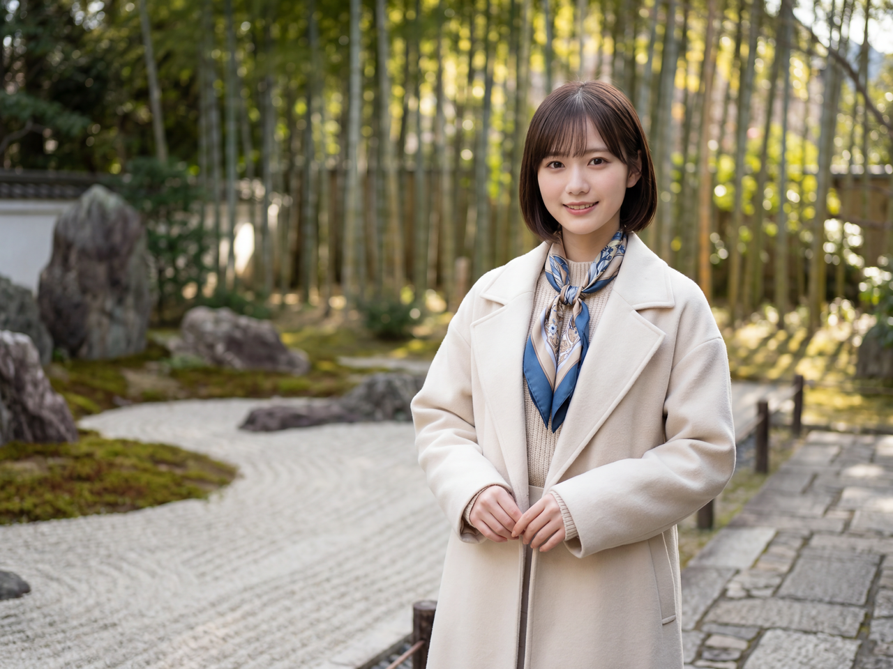 庭園で微笑む白石紬
