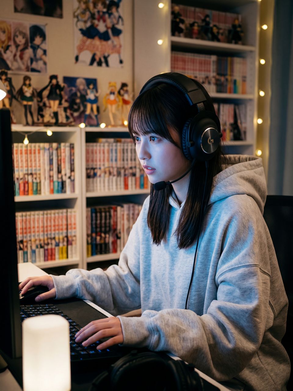 自宅でゲームに集中する蒼井瑠璃