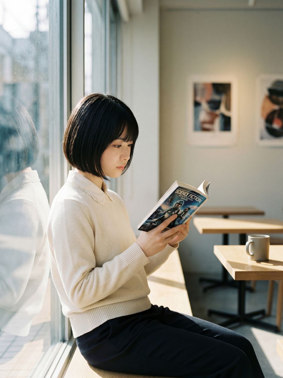 窓際で読書をする星野美月