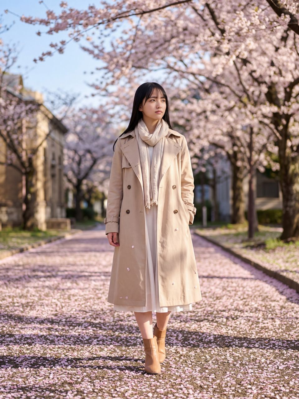 桜吹雪の中を歩く如月玲奈のポートレート