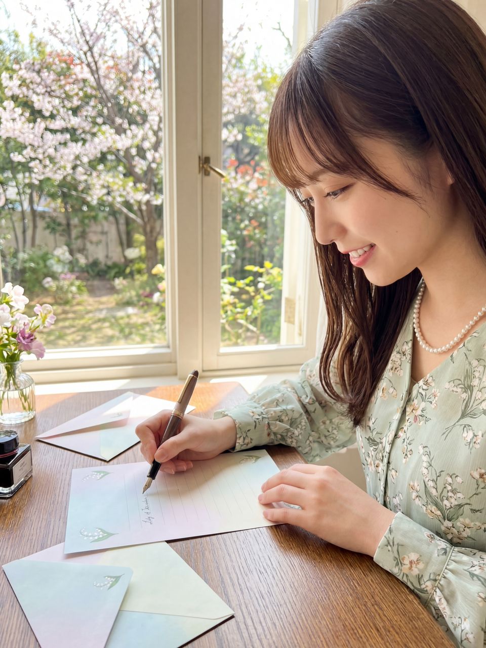 デスクで手紙を綴る橘ひかり