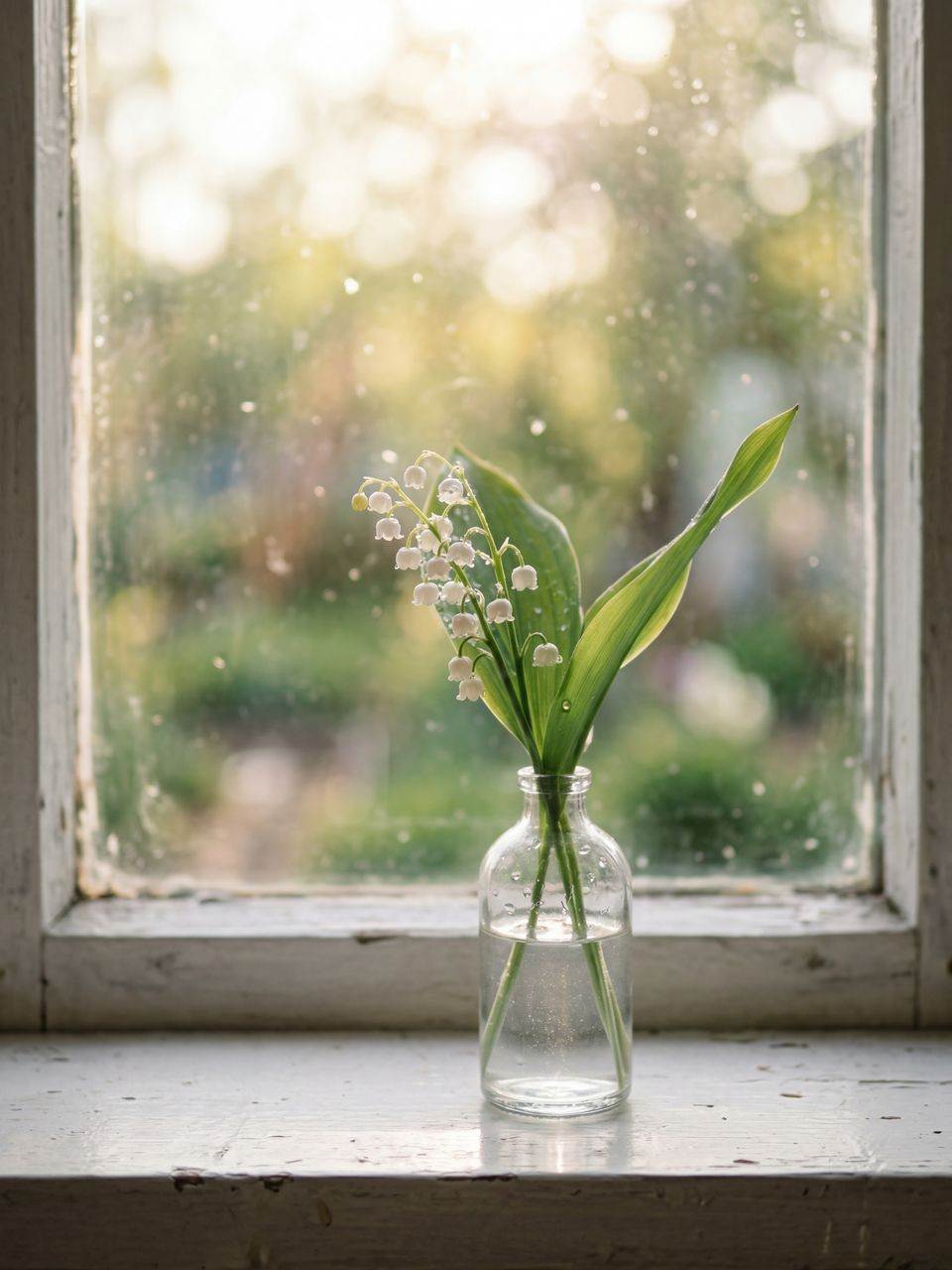 窓辺に飾られたスズランの花