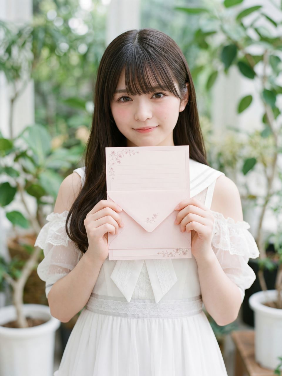 ピンクのレターセットを持つ姫宮桃