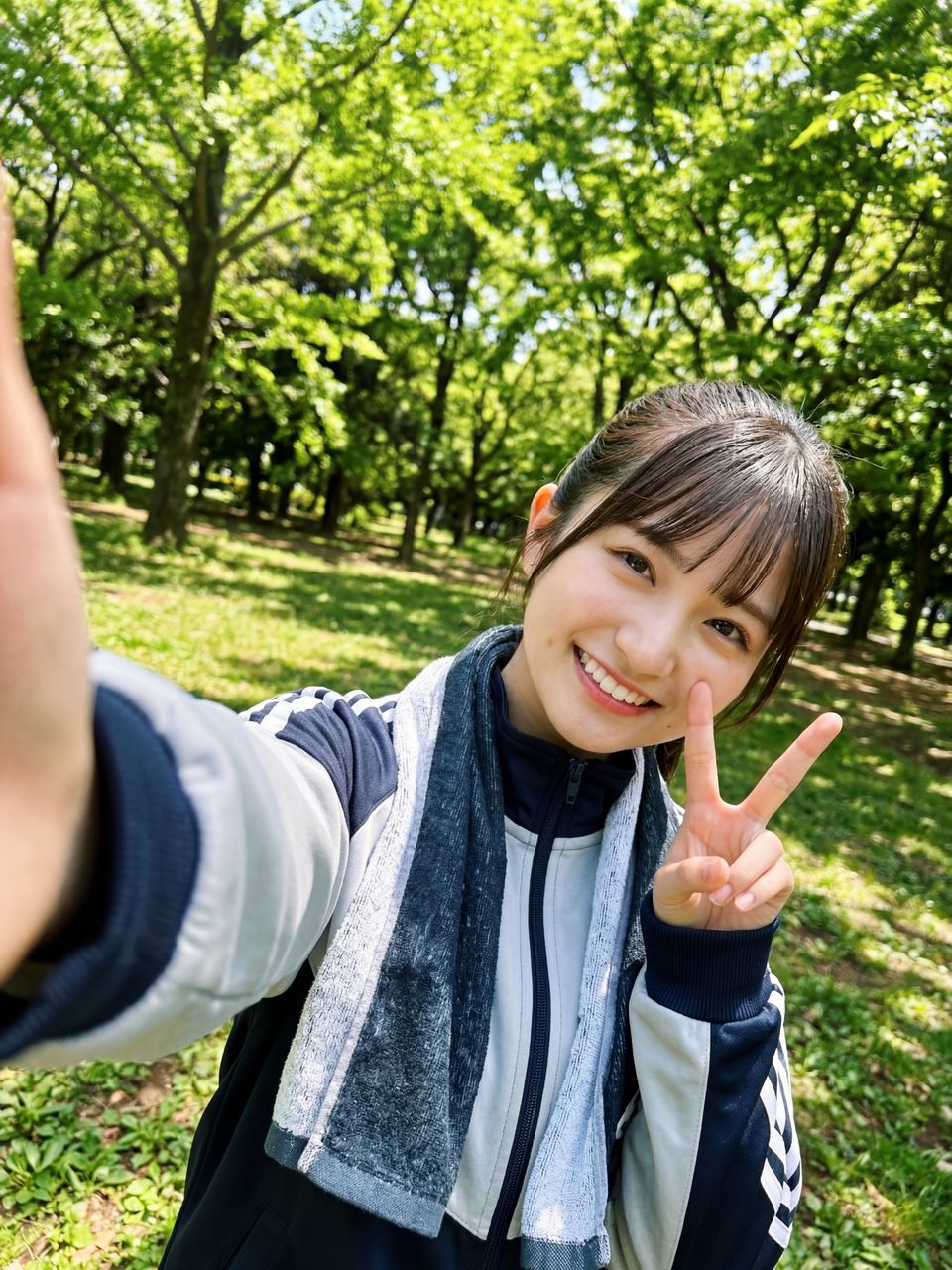 新緑の中での自撮り