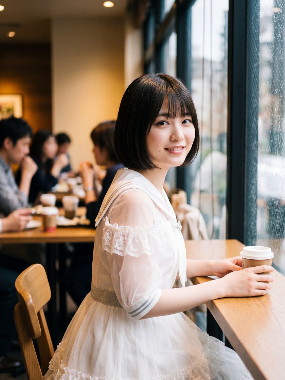 カフェでリラックスした表情の星野美月ソロショット