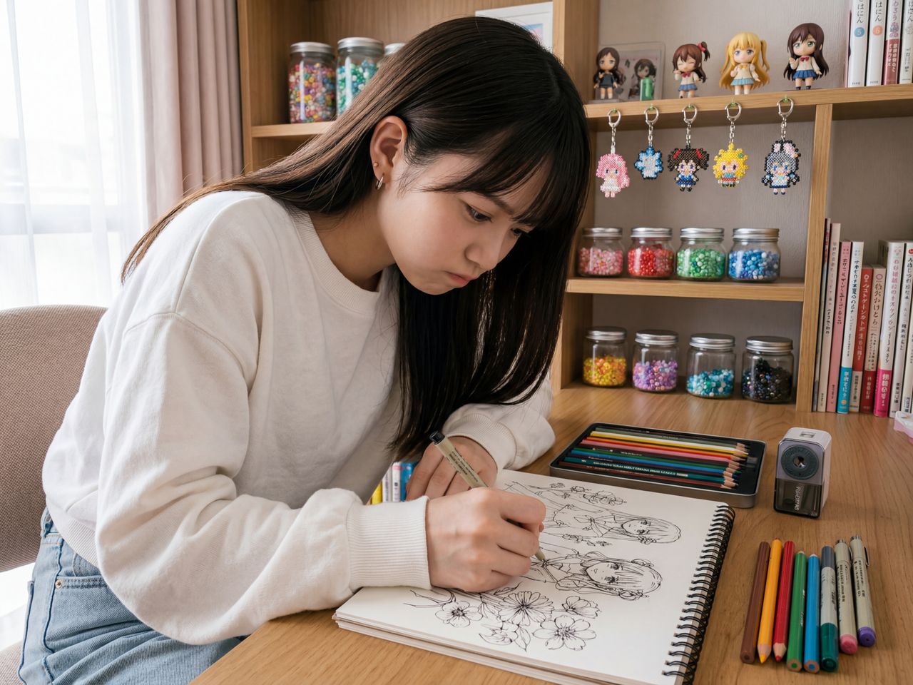 イラストを描くひな