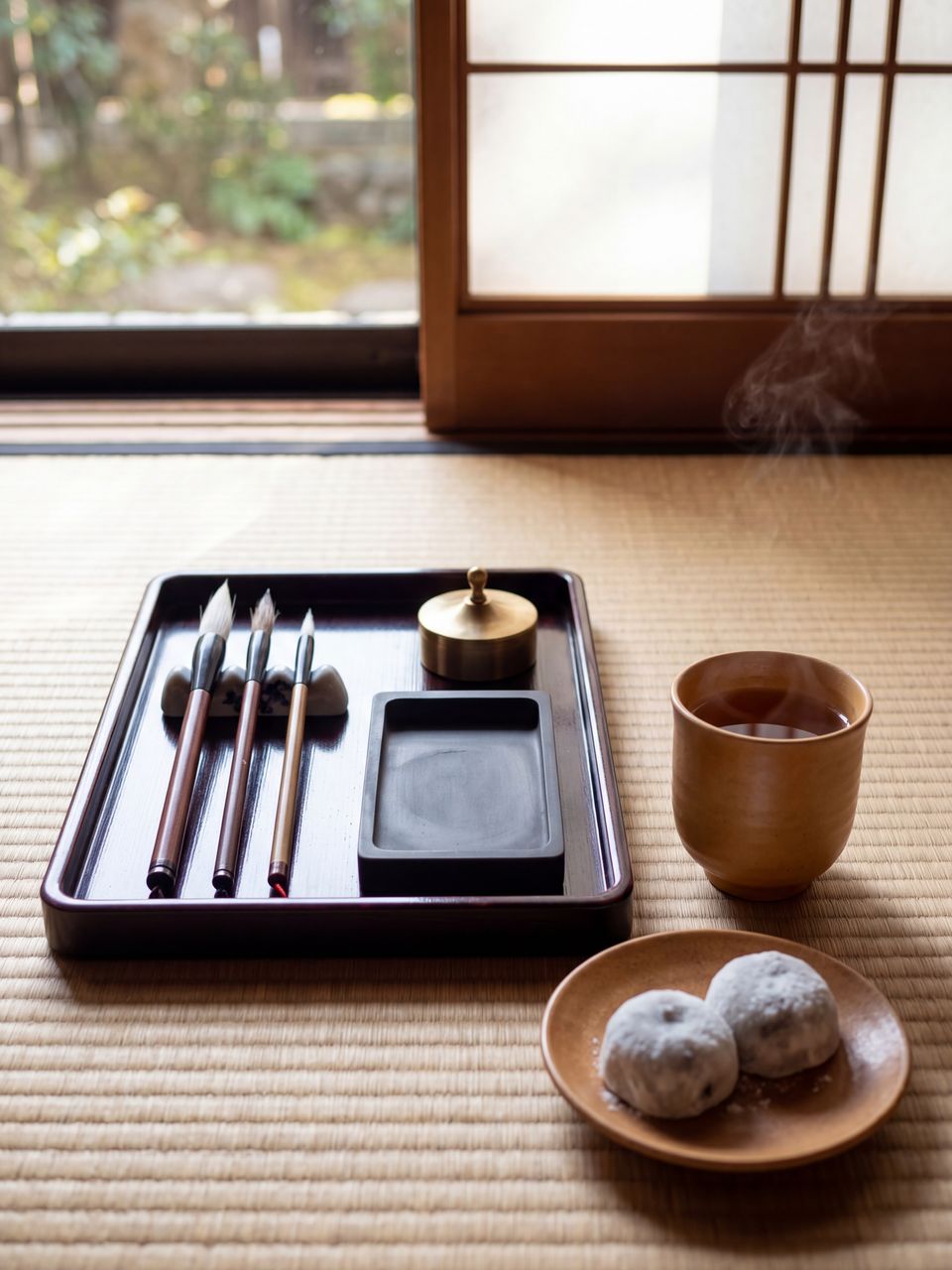 書道道具とほうじ茶