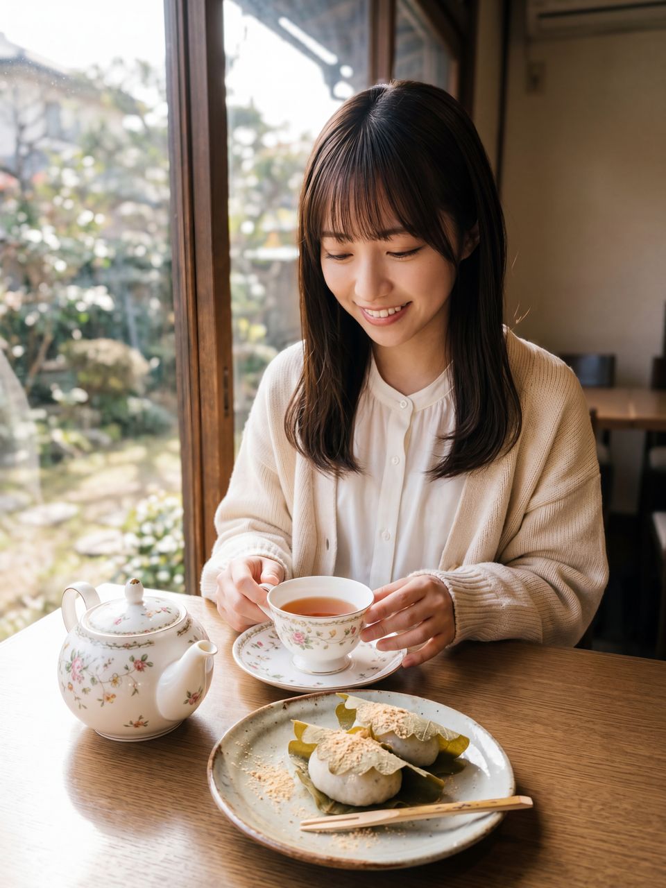柏餅と紅茶のティータイム