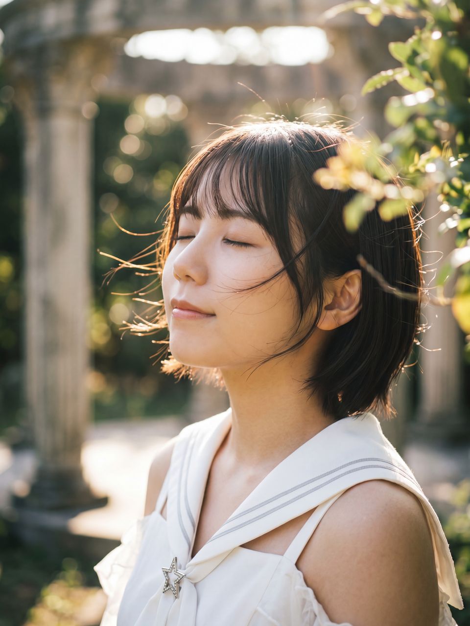 目を閉じて光を感じるかなで