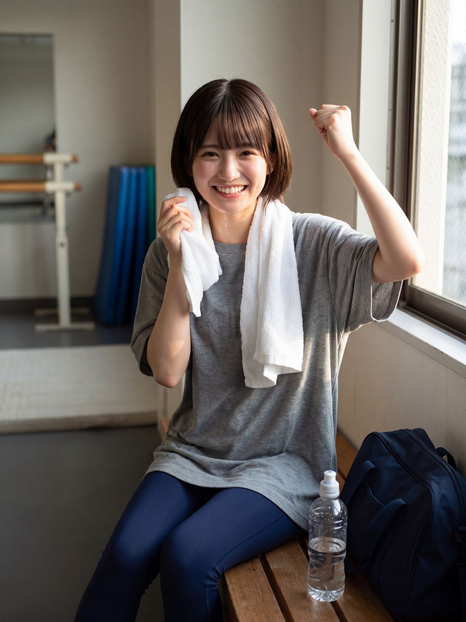 ガッツポーズをする神楽坂舞