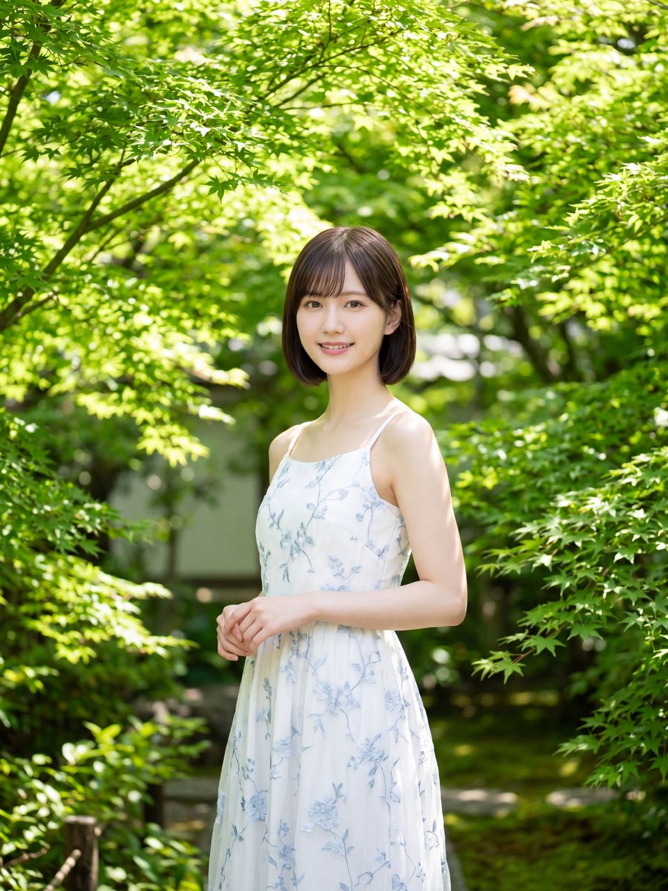初夏の庭園での白石紬