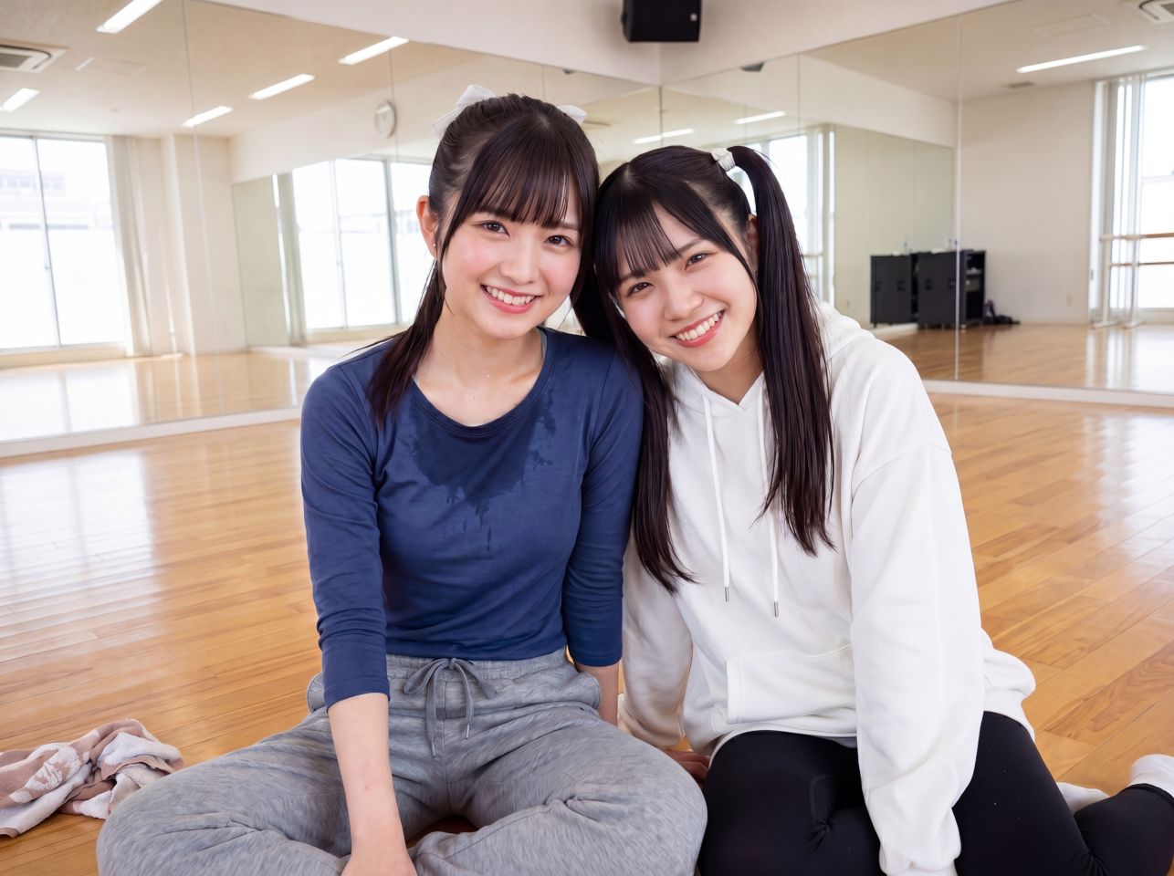レッスンスタジオで仲良く笑顔で写る瀬戸朝陽と葉月柚子