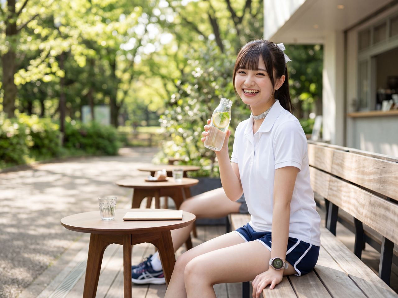 冷たいドリンクを飲む朝陽