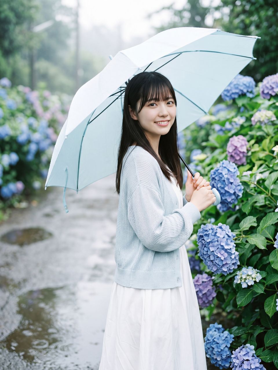 雨上がりのアジサイと小鳥遊ひな