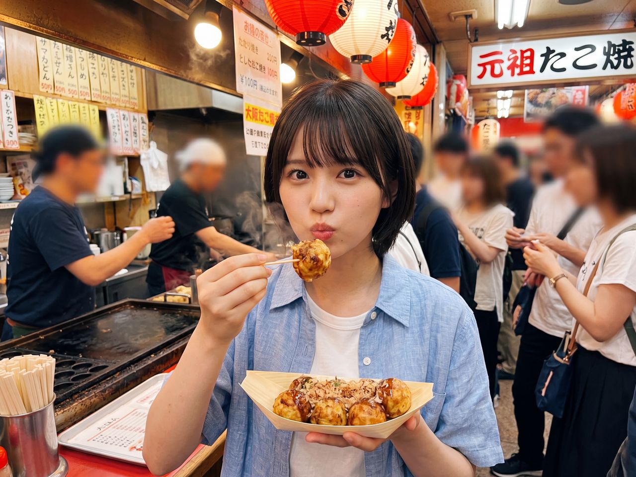 たこ焼きを食べる舞
