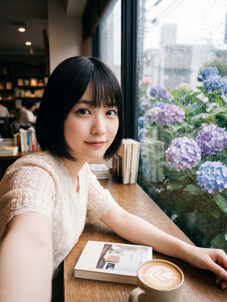 読書カフェでの自撮り