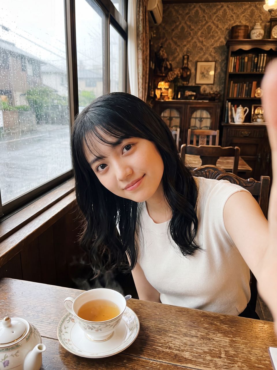 ティールームで微笑む如月玲奈