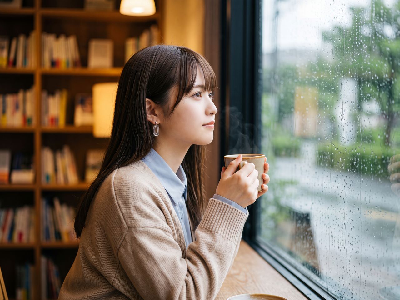 ブックカフェでハーブティーを飲む蒼井瑠璃