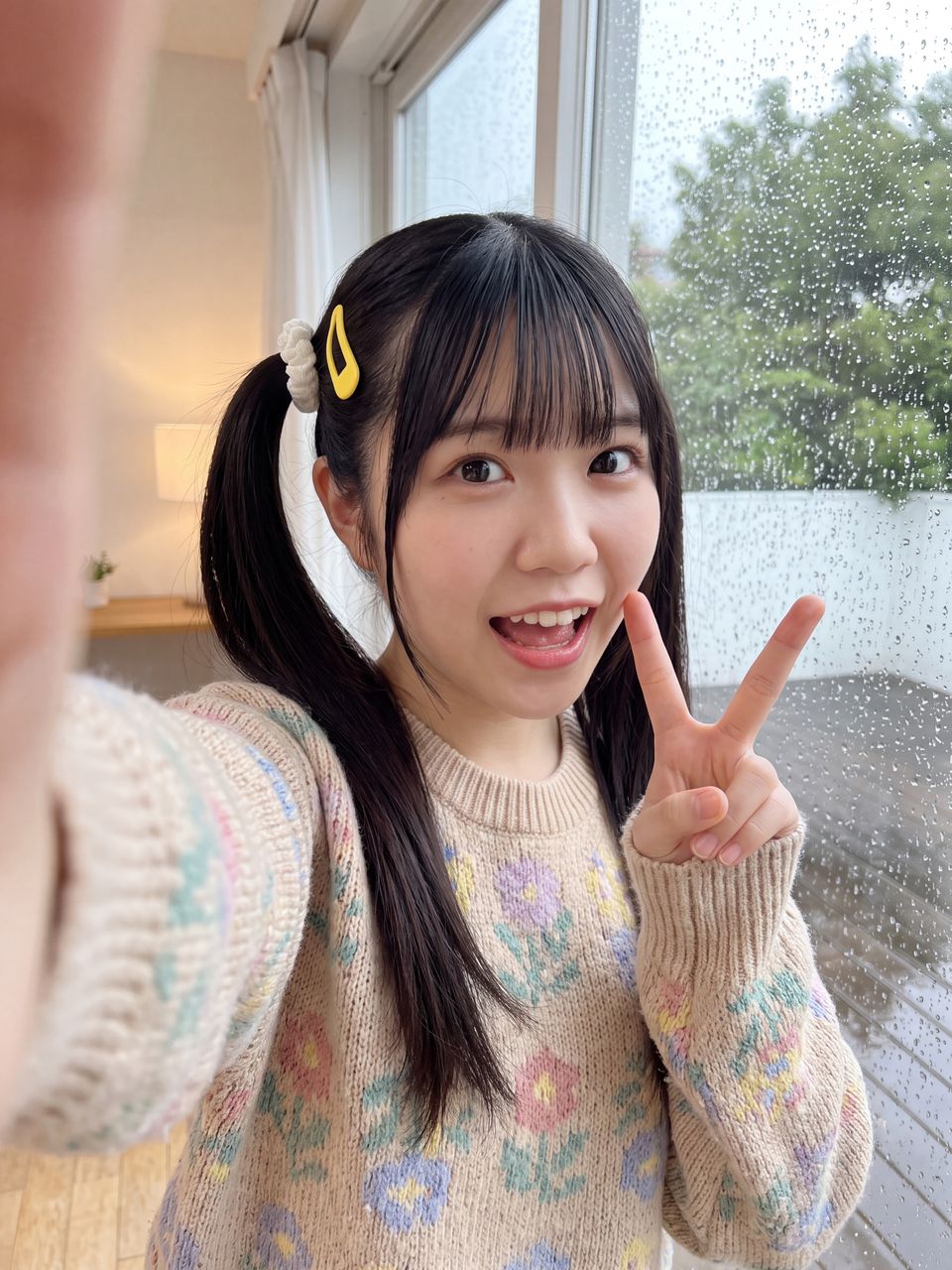 ダブルピースをする葉月柚子