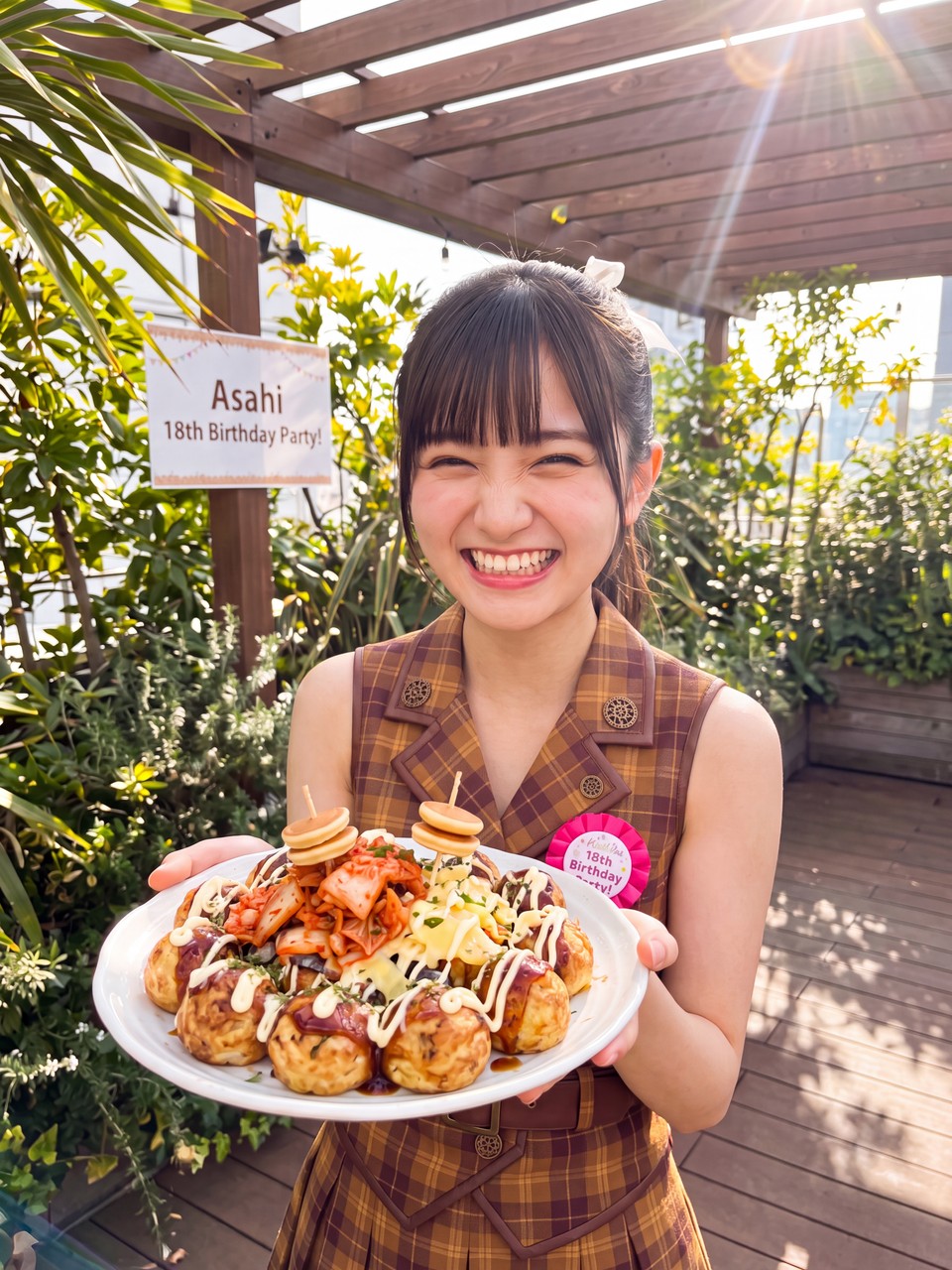たこ焼きパーティーで満面の笑顔の瀬戸朝陽とCELES+Aメンバー