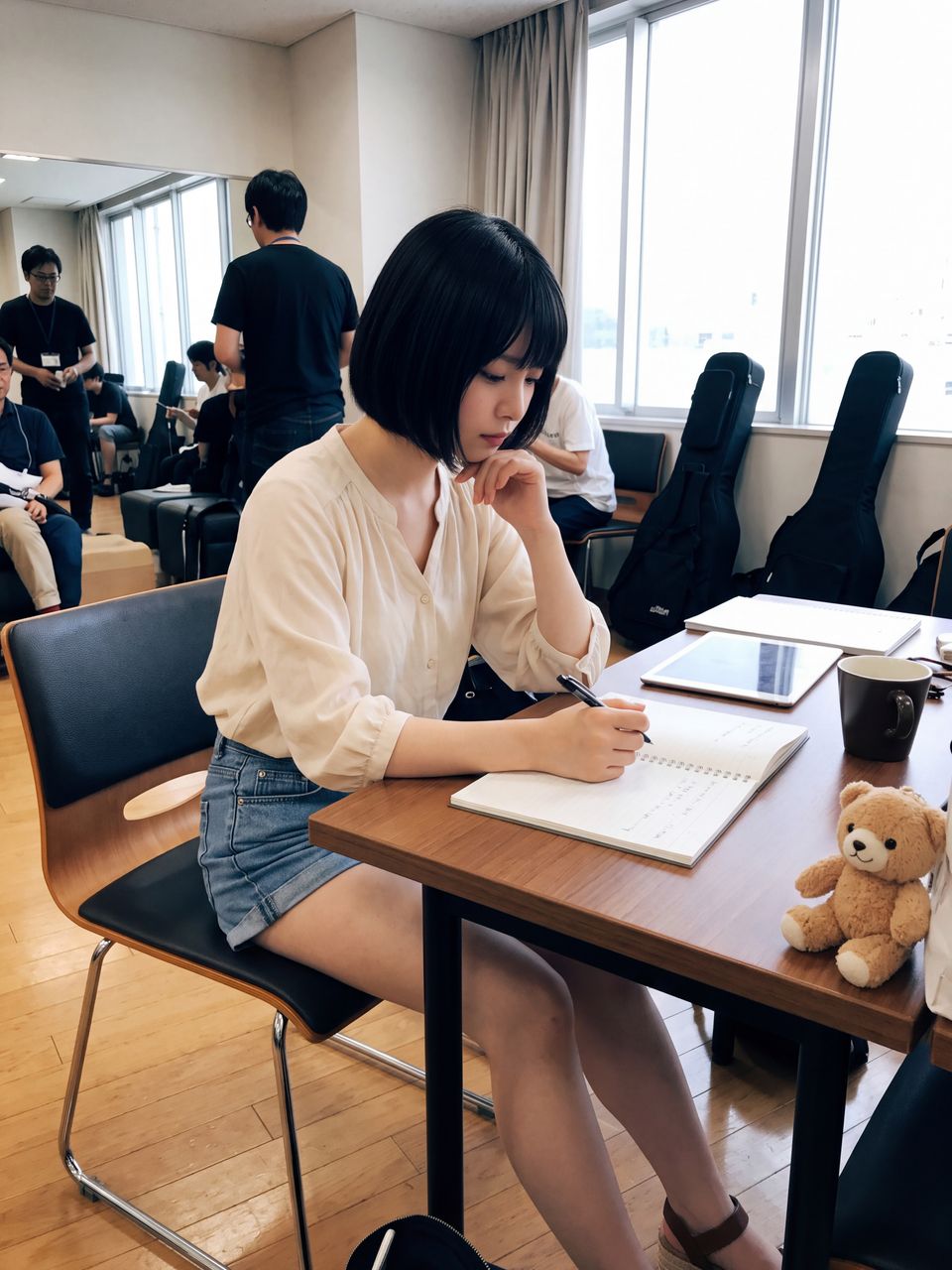 控え室でノートに向かう星野美月