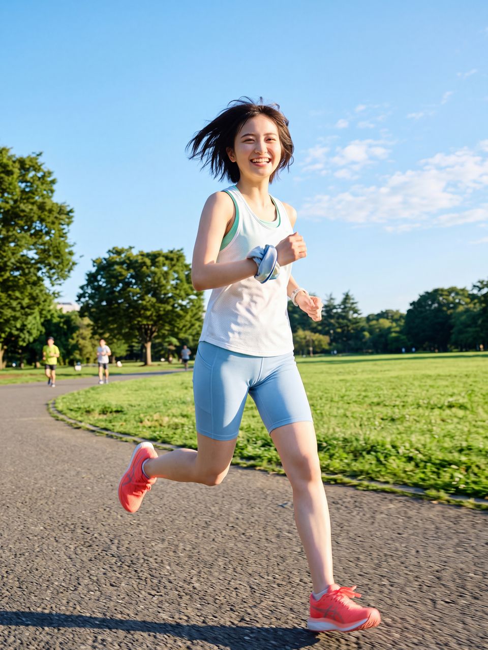 朝のランニングコースで元気いっぱいに走る瀬戸朝陽